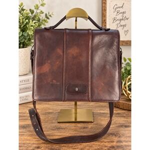Bree Dark Brown Leather Crossbody Messenger Bag Satchel Top Handle Small Logo